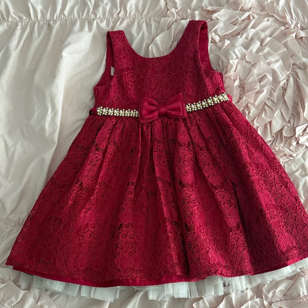 American Princess Burgundy Lace Dress with Bow